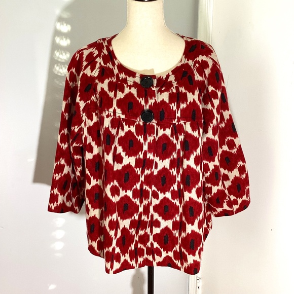 MICHAEL KORS WOMAN PLUS 2X SHORT LINEN BLAZER JACKET RED BEIGE ABSTRUCT … - Picture 1 of 11